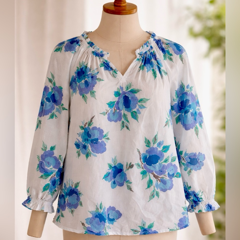 J Crew 100% Cotton Floral Long Sleeve Blouse